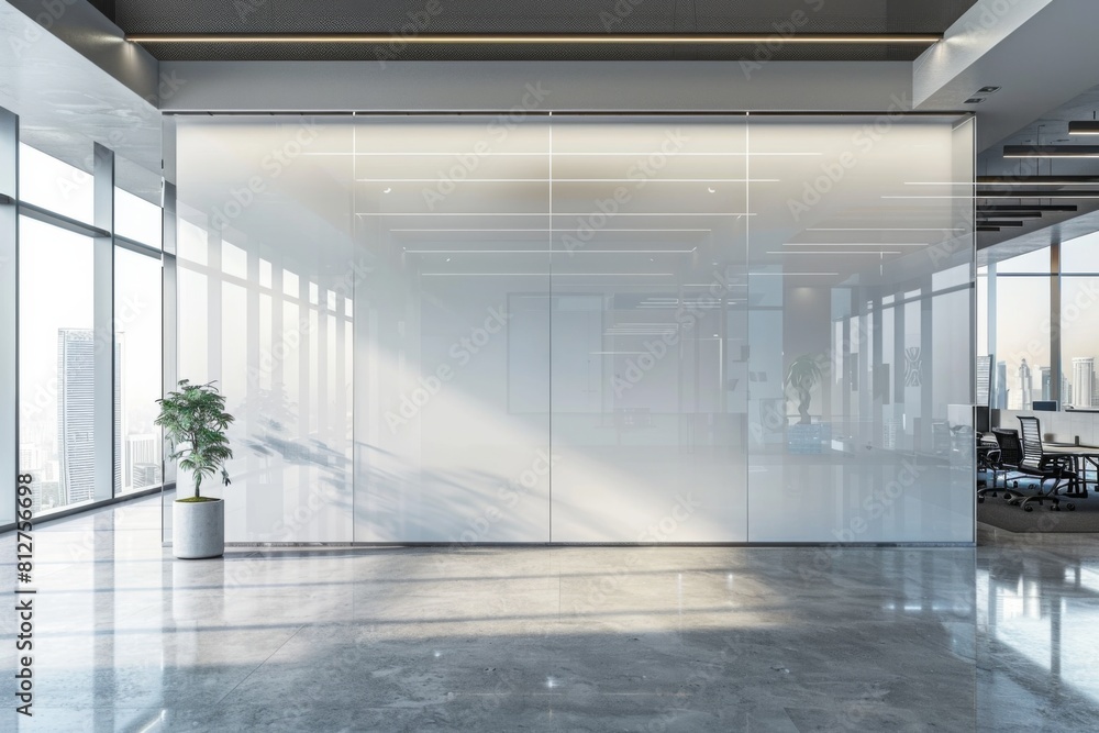 Fototapeta premium Empty Wall Mockup in Modern Office Interior created with Generative AI