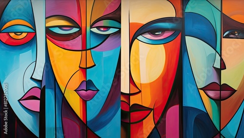 Abstract Reflections: Cubism Artwork Capturing Dual Portraits of Wome photo
