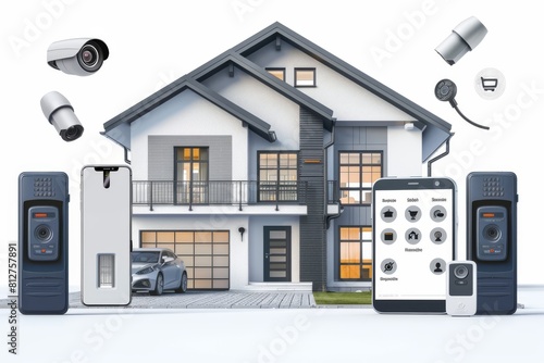 Smart homes monitor security confirmations through mobile platforms, employing CCTV for user verification and security assurance. photo