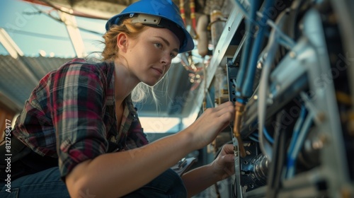 Female Electrician Working on Site