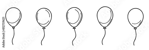 Set of black balloons on transparent or white background, isolated vector illustration