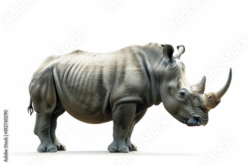 A powerful rhino standing majestically on a white background. Perfect for wildlife or animal-themed projects