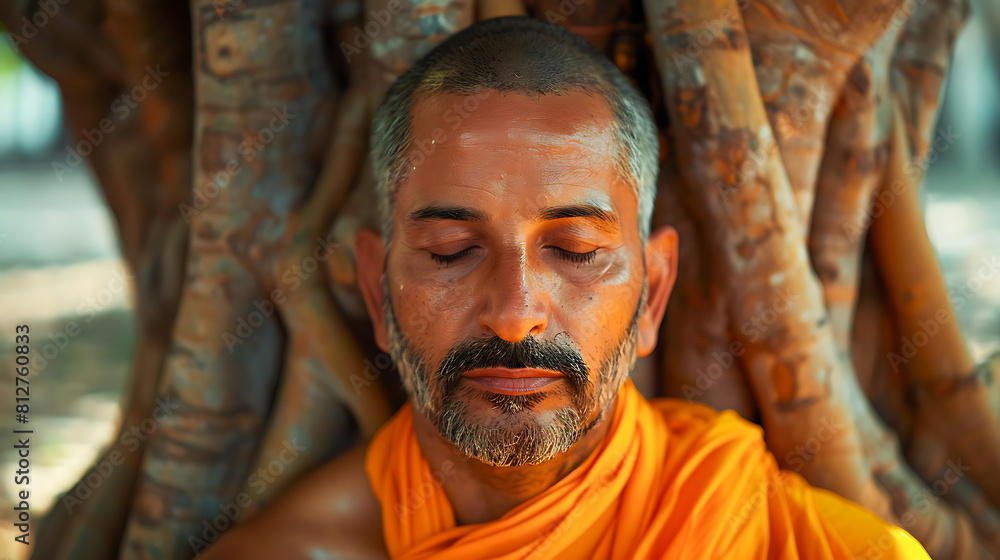Meditating Monk Under Banyan Tree Meditating Monk Under Banyan Tree