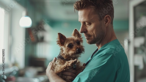 Veterinarian Holding a Small Dog photo