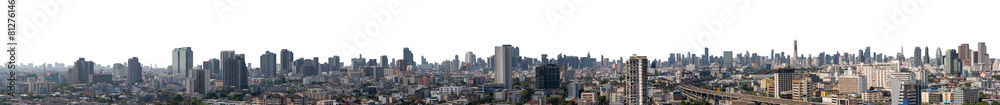 Panorama City Skyline of Bangkok Thailand Isolated on PNGs transparent background, Use for visualization in architectural presentation	

