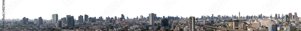 Obraz premium Panorama City Skyline of Bangkok Thailand Isolated on PNGs transparent background, Use for visualization in architectural presentation 