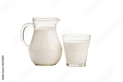 whole milk in a jug and a glass isolated on  transparent background