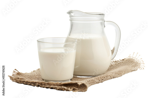  whole milk in a jug and a glass isolated on  transparent background