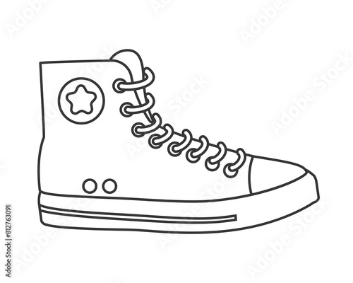 High top canvas sneaker with laces and star inside circle line icon vector illustration
