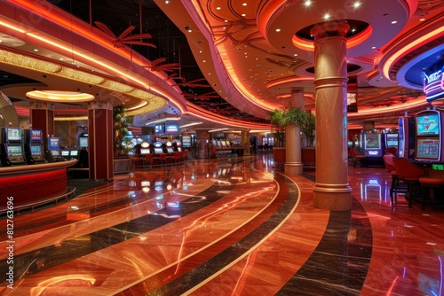 Highdefinition image capturing the grandeur and excitement of a casino hall with glowing lights