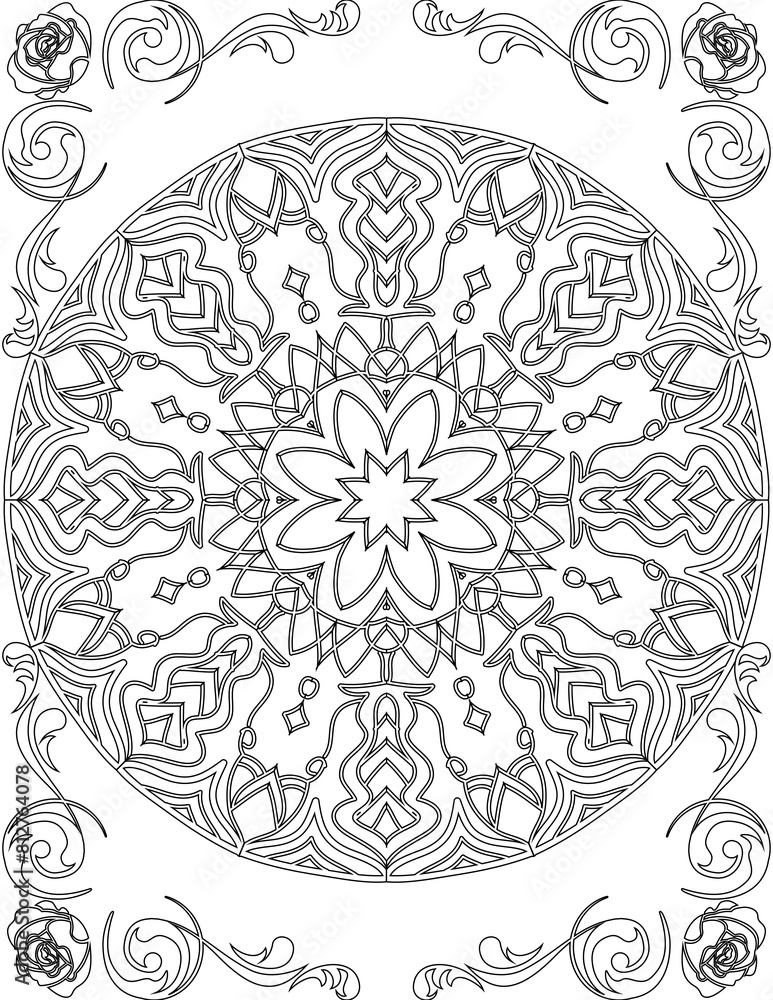 Fototapeta Printable Mandala Coloring Page for Adults. Educational Resources for School for Kids. Adults Coloring Book. Mandala Coloring Activity Worksheet.