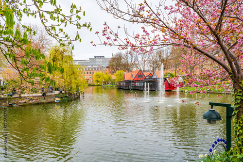 A small pond in Tivoli Gardens in Copenhagen, Denmark