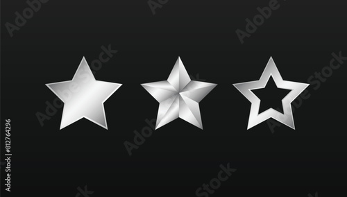 Clip art of set of 3 stars in metal silver