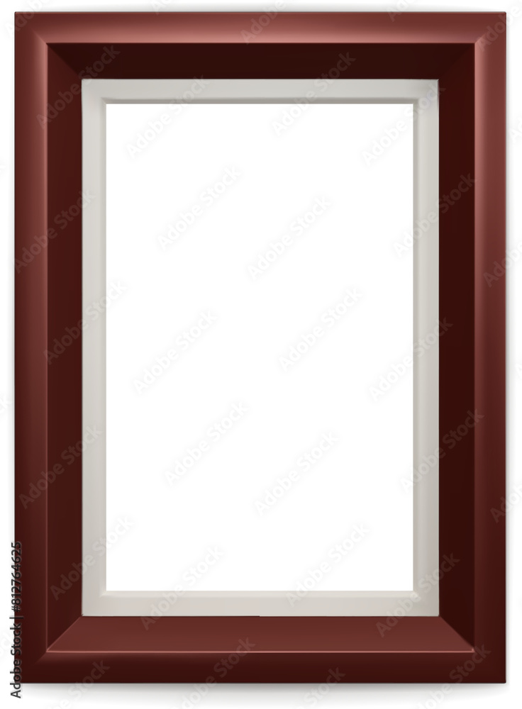Dark brown modern frame isolated on white background. Realistic rectangle frames mockup. Classic Photo wooden frame. Borders set for painting, poster, photo gallery. 3d png illustration.