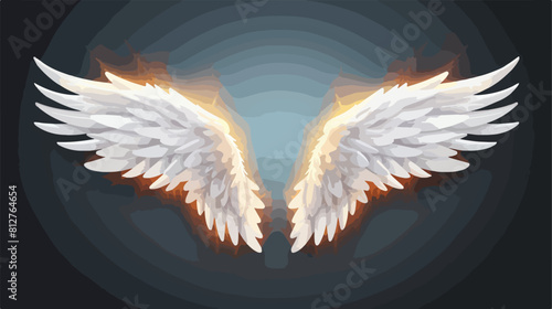 Angels white feather wings with glowing halo aureol