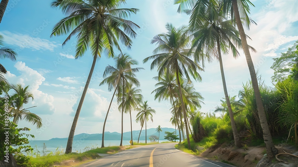 Beautiful beaches road and coconut trees in Thailand : Generative AI Beautiful beaches road and coconut trees in Thailand : Generative AI
