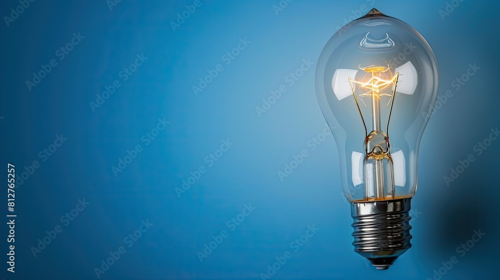 A solitary lightbulb illuminating a blue background with copy space A solitary lightbulb illuminating a blue background with copy space