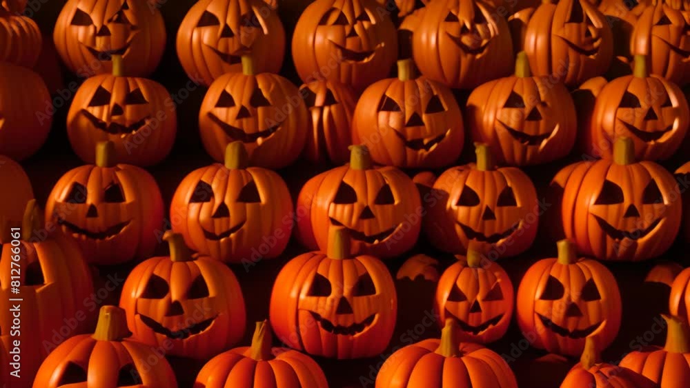 Group of Jack O Lanterns Aligned in Row Generative AI Group of Jack O Lanterns Aligned in Row Generative AI