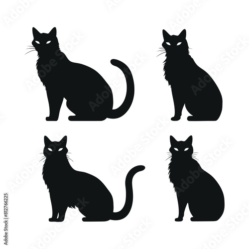 Tiger cat silhouette set Clipart on a white background