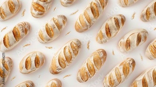 Creative layout made of bread on the white background Flat lay Food concept : Generative AI