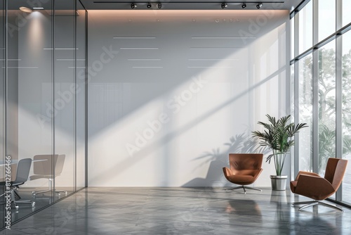 Empty Wall Mockup in Modern Office Interior created with Generative AI