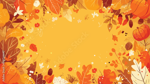 autumn leaves with pumpkins rhombus frame on orange
