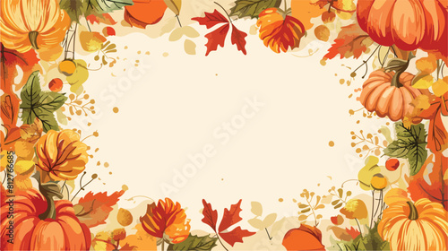 Autumn leaves with pumpkins square border frame bac