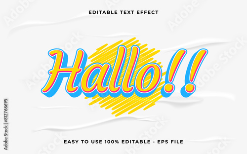 hallo editable text effect. Minimalist vector text effect.