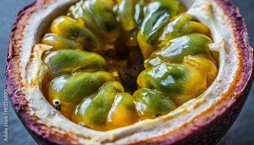 close up of passion fruit seeds emphasizing their vibrant color and juicy texture 8k photo