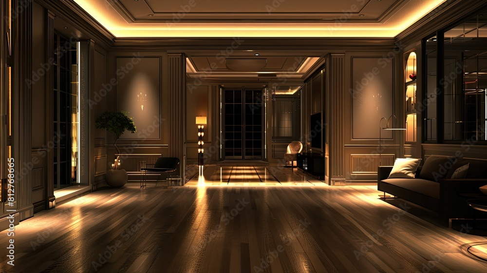 Empty elegant dark room at night with copy space Empty elegant dark room at night with copy space