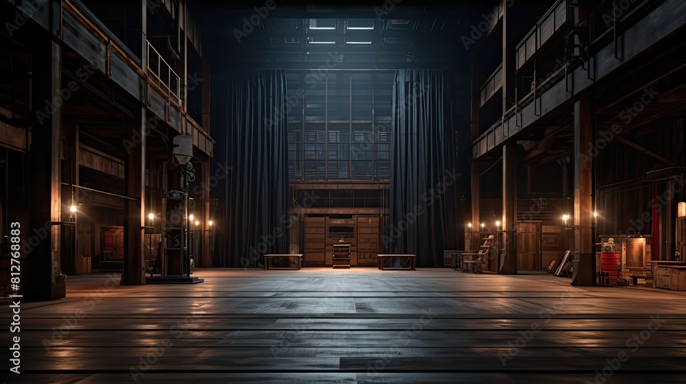 Fototapeta premium Evoking an Ambiance of Empty Warehouse with Dramatic Lighting