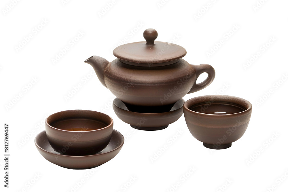 Gaiwan Teapot with Cups on a Transparent Background