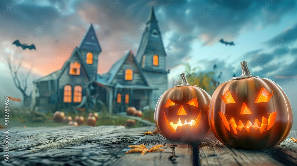 Halloween background with pumpkins and haunted house Halloween background with pumpkins and haunted house