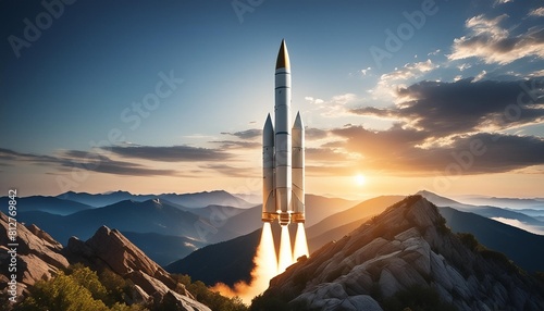 icbm missile reaching space view from a distance generative ai art photo