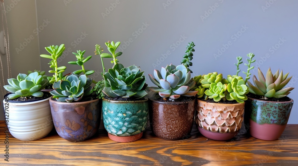 Fototapeta premium A captivating display of carefully arranged potted succulents.