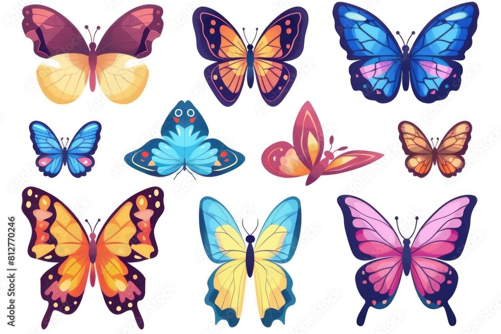 A collection of colorful butterflies on a white background. Perfect for nature and spring themed designs A collection of colorful butterflies on a white background. Perfect for nature and spring themed designs