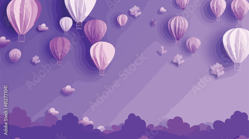 Background template with papercut purple air balloo