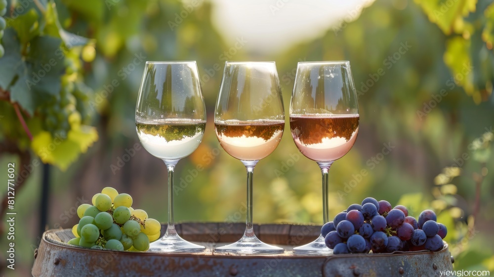 Three Wine Glasses at Sunset