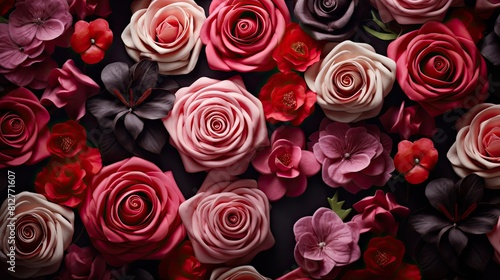 Valentine s day background with red and pink rose flowers