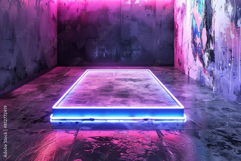 Chic Neon Light Display Platform on a Grunge Concrete Floor in a ...