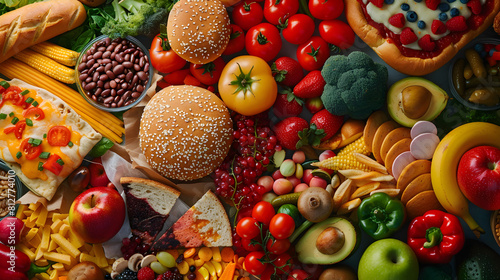 Visual Comparative Study: Vegan Diet Benefits Versus Unhealthy Fast Food photo