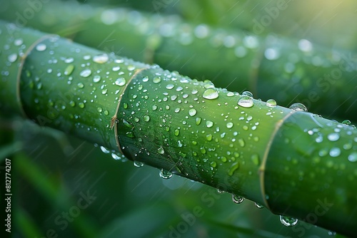 Digital image of bamboo rain drops on the bamboos, high quality, high resolution photo