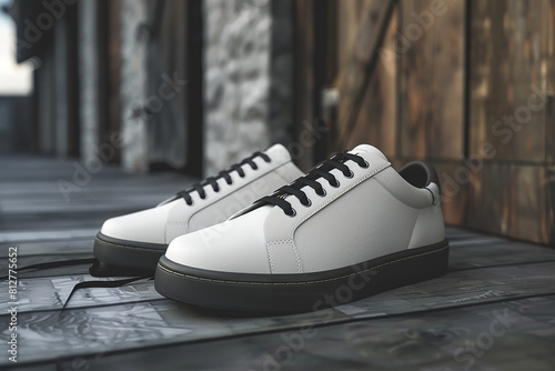 mens and womens shoes mockup with simple colour background generated by AI