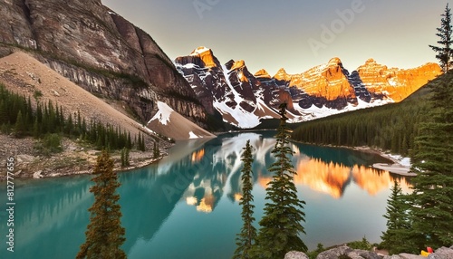 moraine lake in banff national park in canada taken at the peak color of sunrise