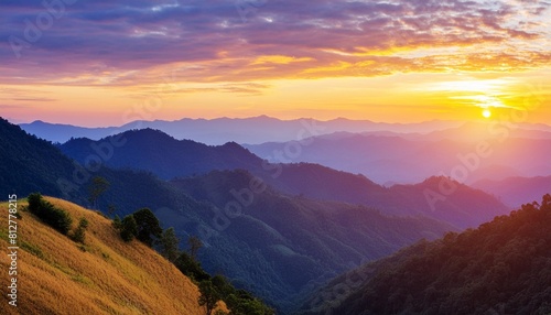 dramatic sunrise over the mountains colourful nature background photo
