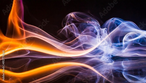 abstract colorful fire background a blue orange and purple fire and lightning with smoke on black in the style of smooth and curved lines creative commons attribution photo