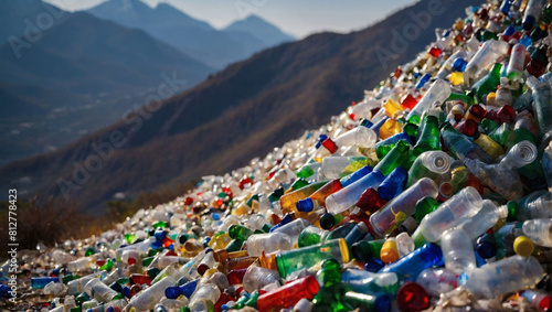Mountains of Waste, A Towering Heap of Discarded Plastic Bottles.