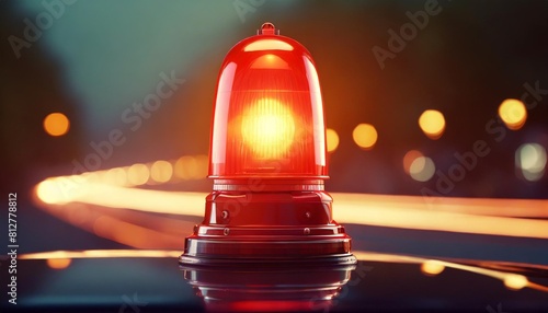 red emergency siren urgency alert and security police attention light signal or beacon flash ambulance rescue danger alarm sign on car warning background with traffic glowing bulb accident 3d render photo