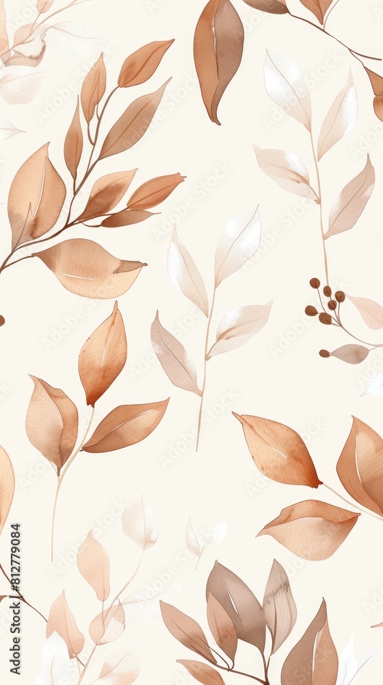 Brown and tan watercolor painting capturing the beauty of leaves. Botanical art concept Brown and tan watercolor painting capturing the beauty of leaves. Botanical art concept