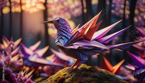 origami bird made of colored paper photo